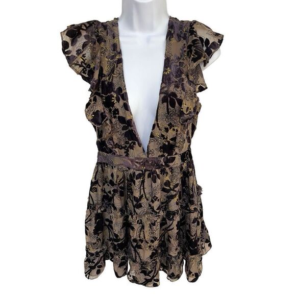 House Of Harlow 1960 X Revolve Mini Dress Purple Velvet Ruffle Deep V Women’s M - Picture 15 of 16